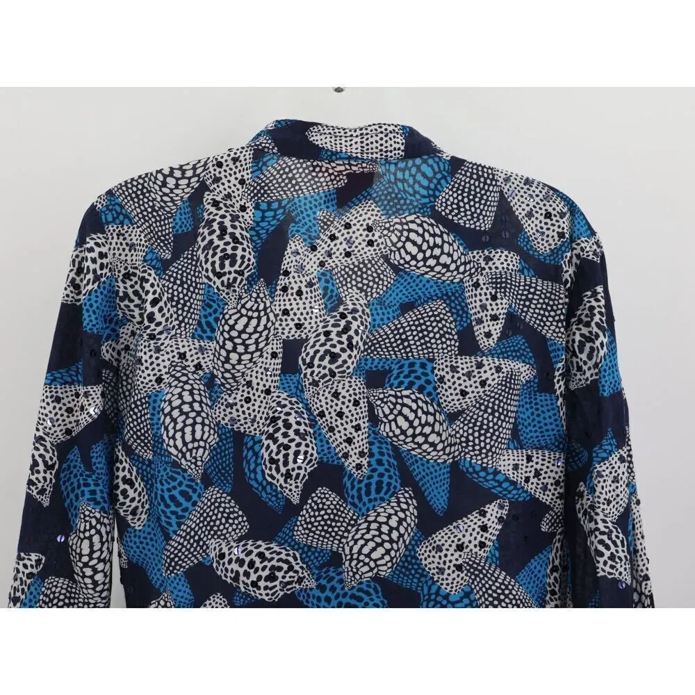 Tory Burch Stephanie Blue Sea Shell Sequins Detail Tunic Top Size 6
